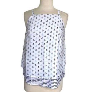 MAISON JULES Womens Tank Small Anchor Waves‎ Nautical Ocean Square Neck Coastal